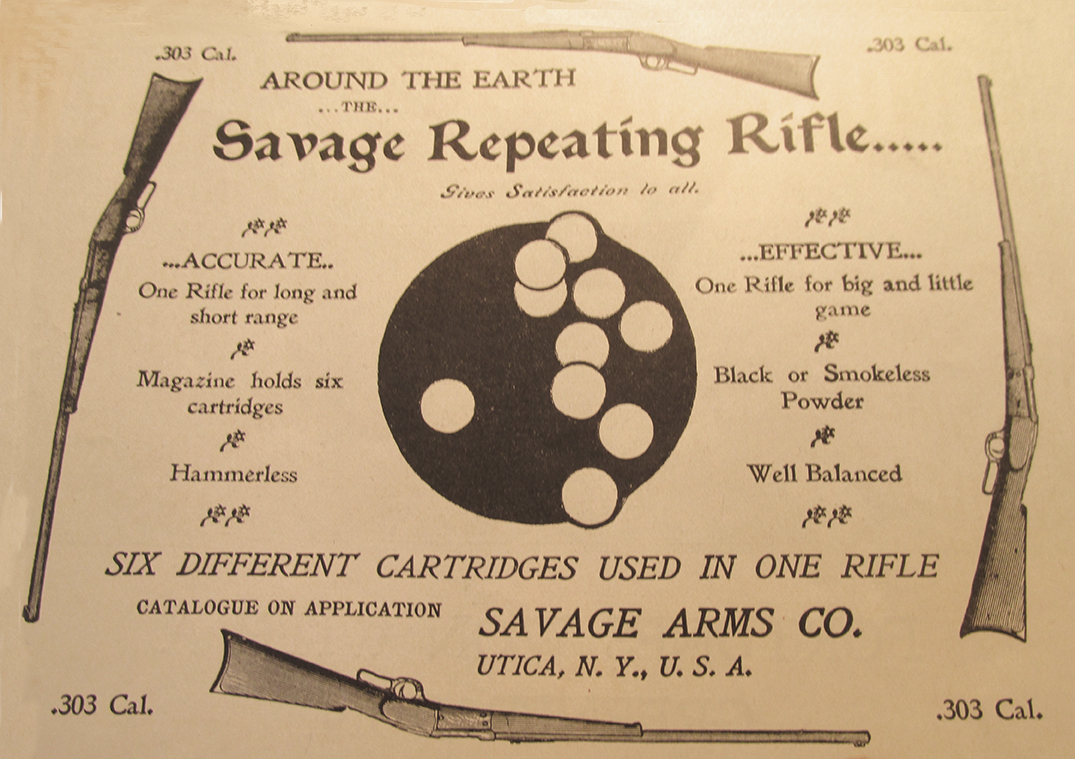 Early Savage advertisement, May 1898, selling the only gun in their line.